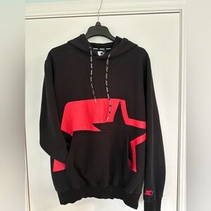 STARTER Hoodie Shadow Star Logo Black w/ Red Graphic Mens M  Excellent Condition